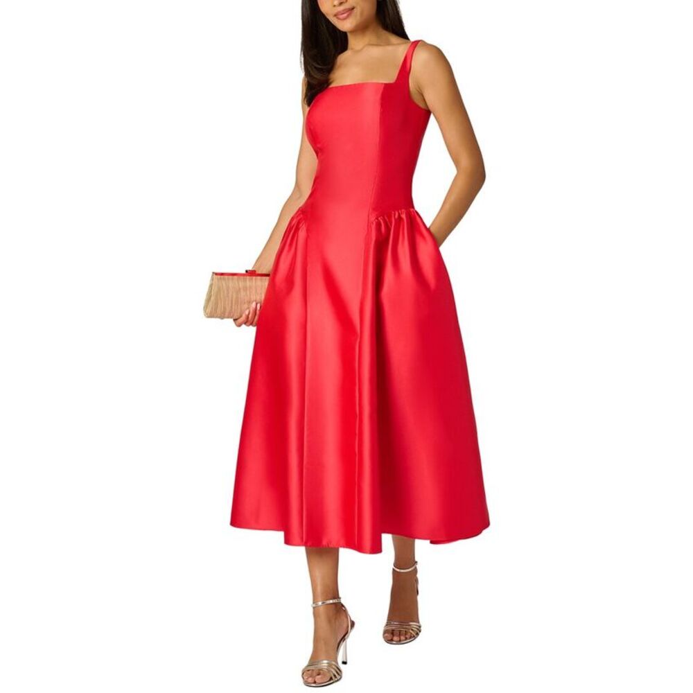 Adrianna Papell Womens  Shirred Mikado Ankle Length Dress